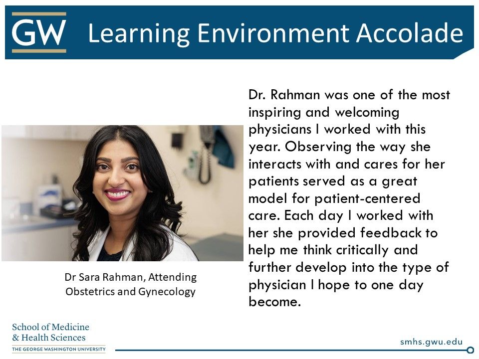 Dr Sara Rahman Teaching Accolade